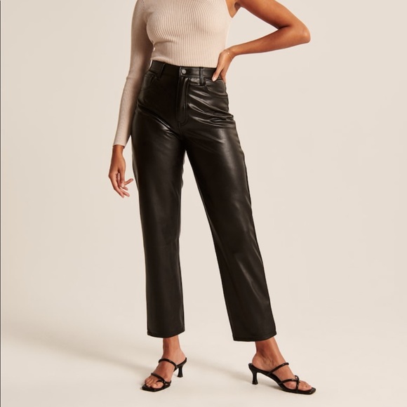 Leather Ankle Straight Pants 